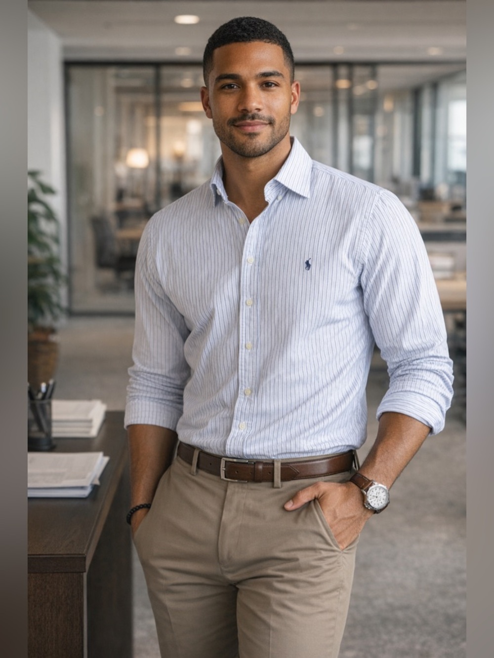 Ralph Lauren White and Blue & Black Striped Button-Down Shirt